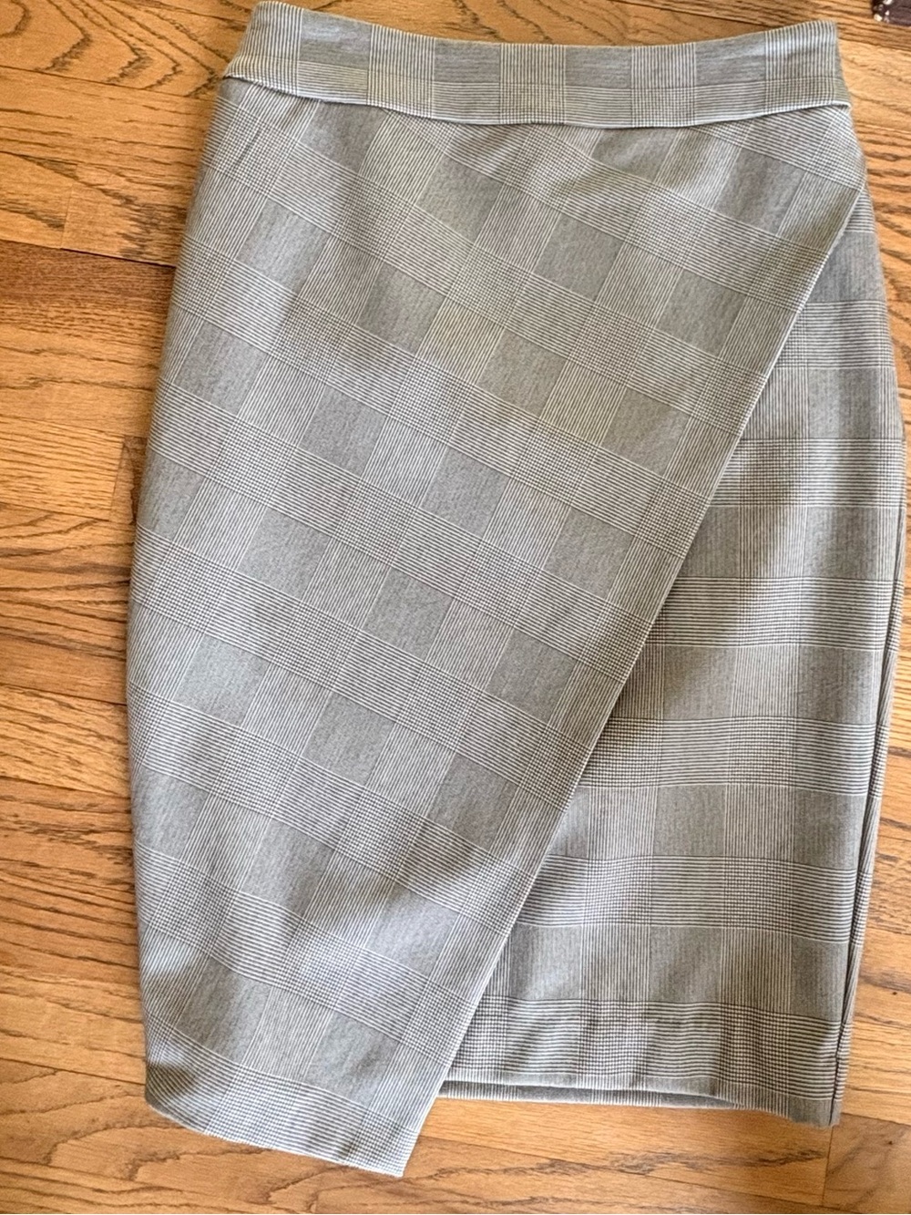 Express Gray Plaid Faux-Wrap Pencil Skirt